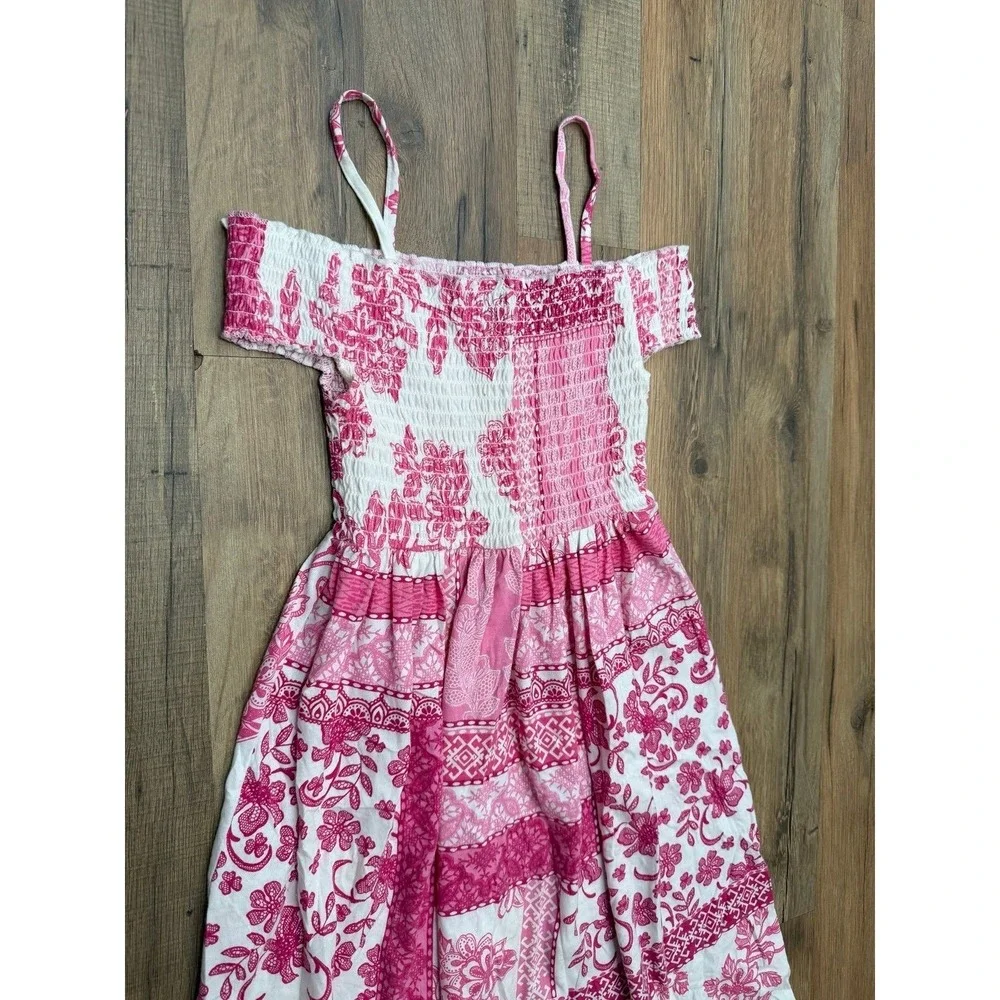 Girls Place Pink Floral Smocked Dress Off Shoulder Size 5/6 Summer - Picture 3 of 8